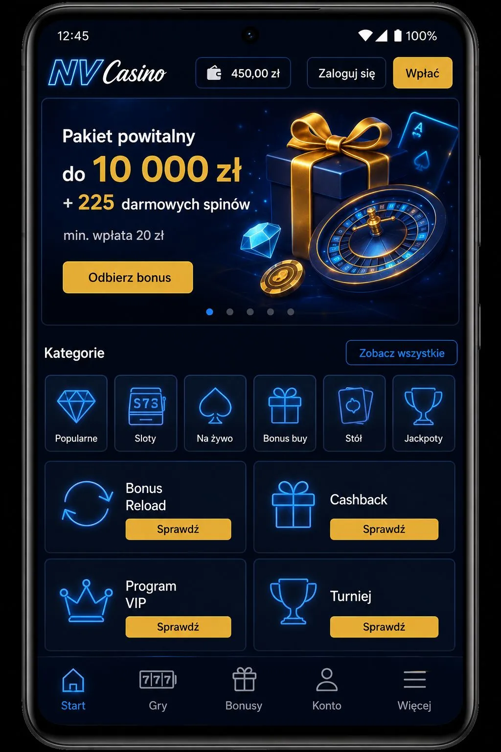 Aplikacja mobilna NV Casino